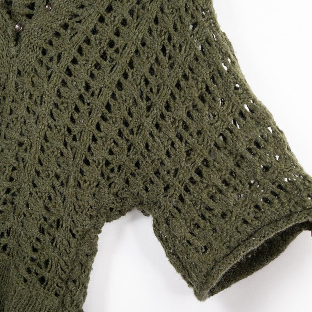 Free People Green Alpaca Mohair Blend Knit Pullover Button Hooded Sweater Small - Picture 5 of 8
